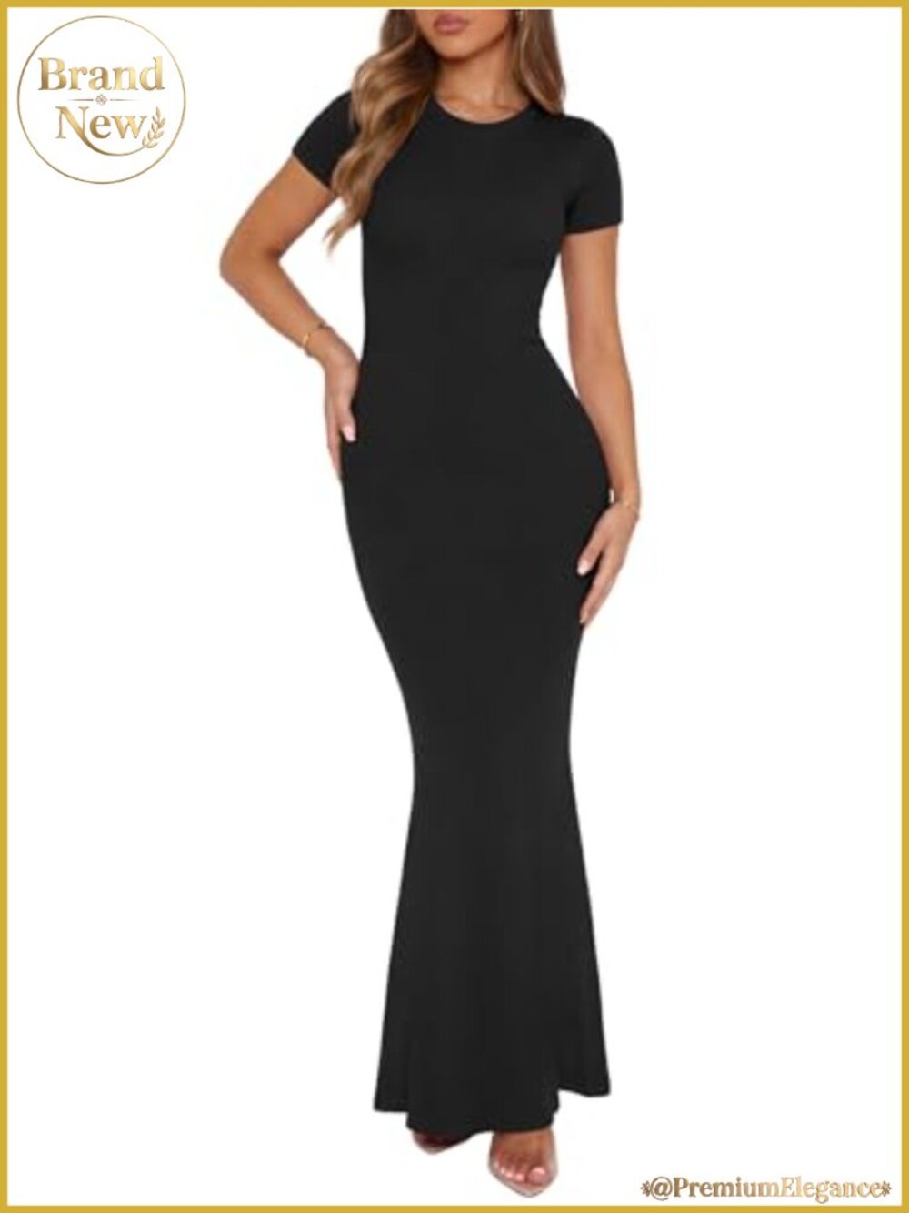 Women's Ribbed Modal Maxi Dress Short Sleeve Crew Neck Bodycon